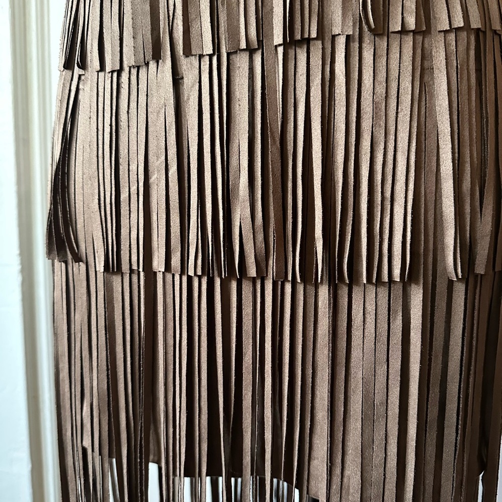 Crescent Brown Tiered Fringe Midi Skirt - Picture 2 of 4